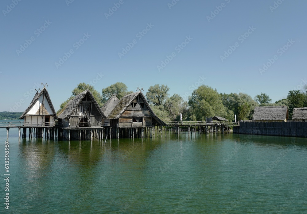 Bronze Age houses on stilts at the short of Lake Bodensee in Germany