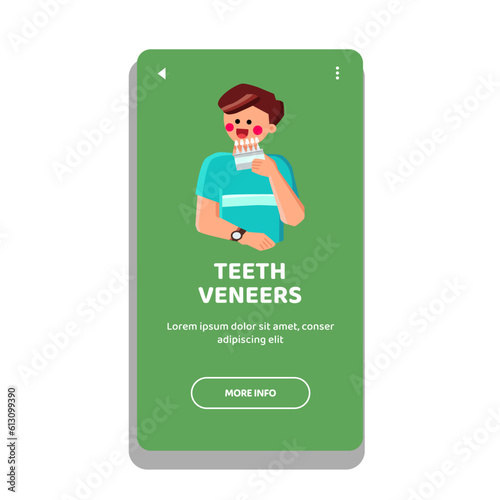 teeth veneers vector. dentistry dentist, clinic smile, denture care, medical oral, medicine treatment teeth veneers web flat cartoon illustration