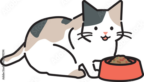 キャットフードを食べる猫のイラスト