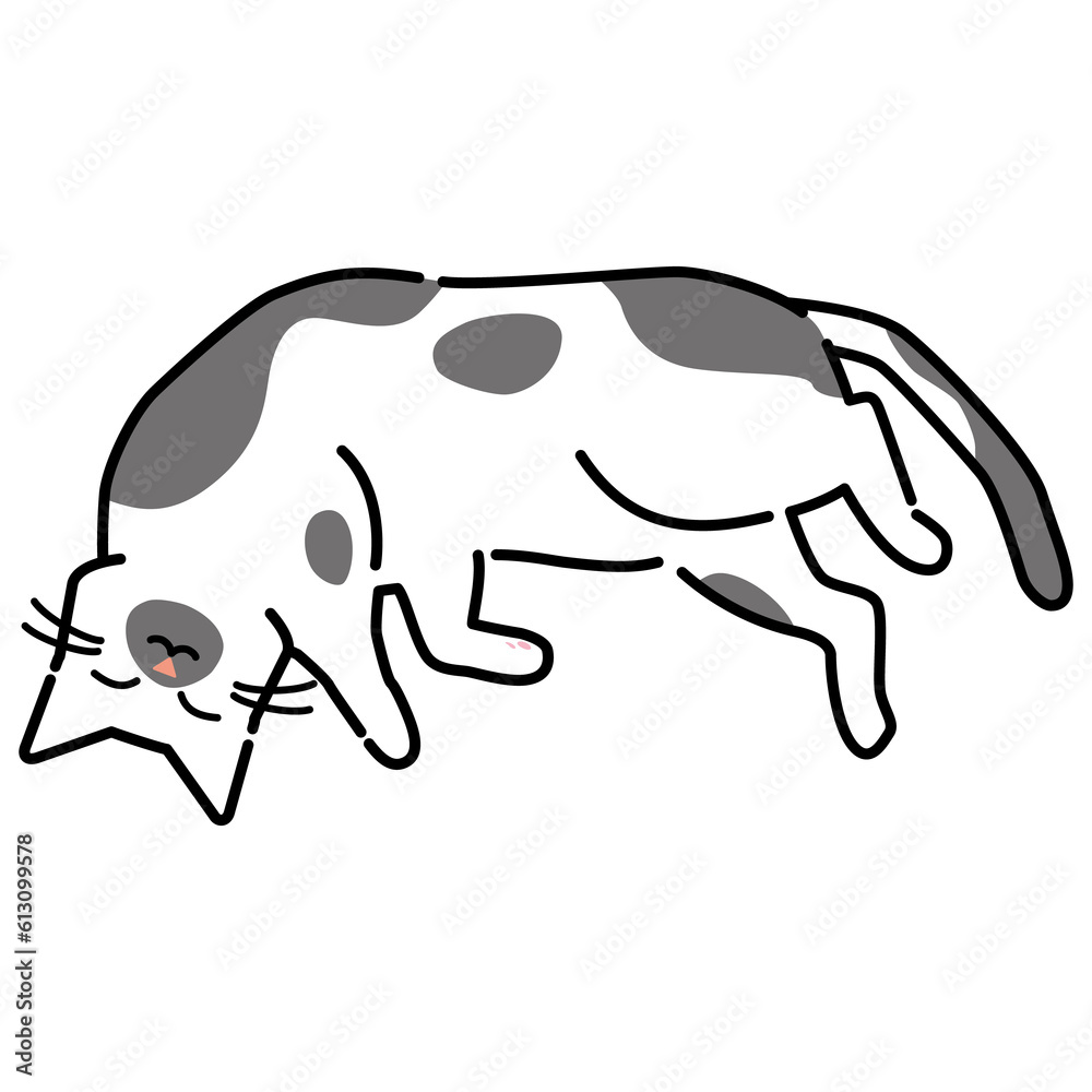 Fototapeta premium 寝転がる猫のイラスト