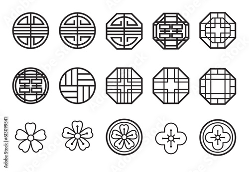 Murais de parede set of symbols, pattern, Oriental Korea China Japan