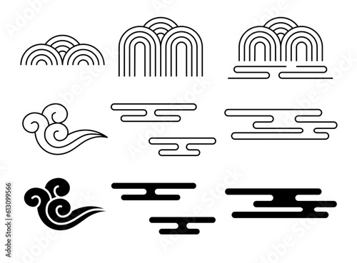 set of symbols, Oriental Korea China Japan Cloud Mountain