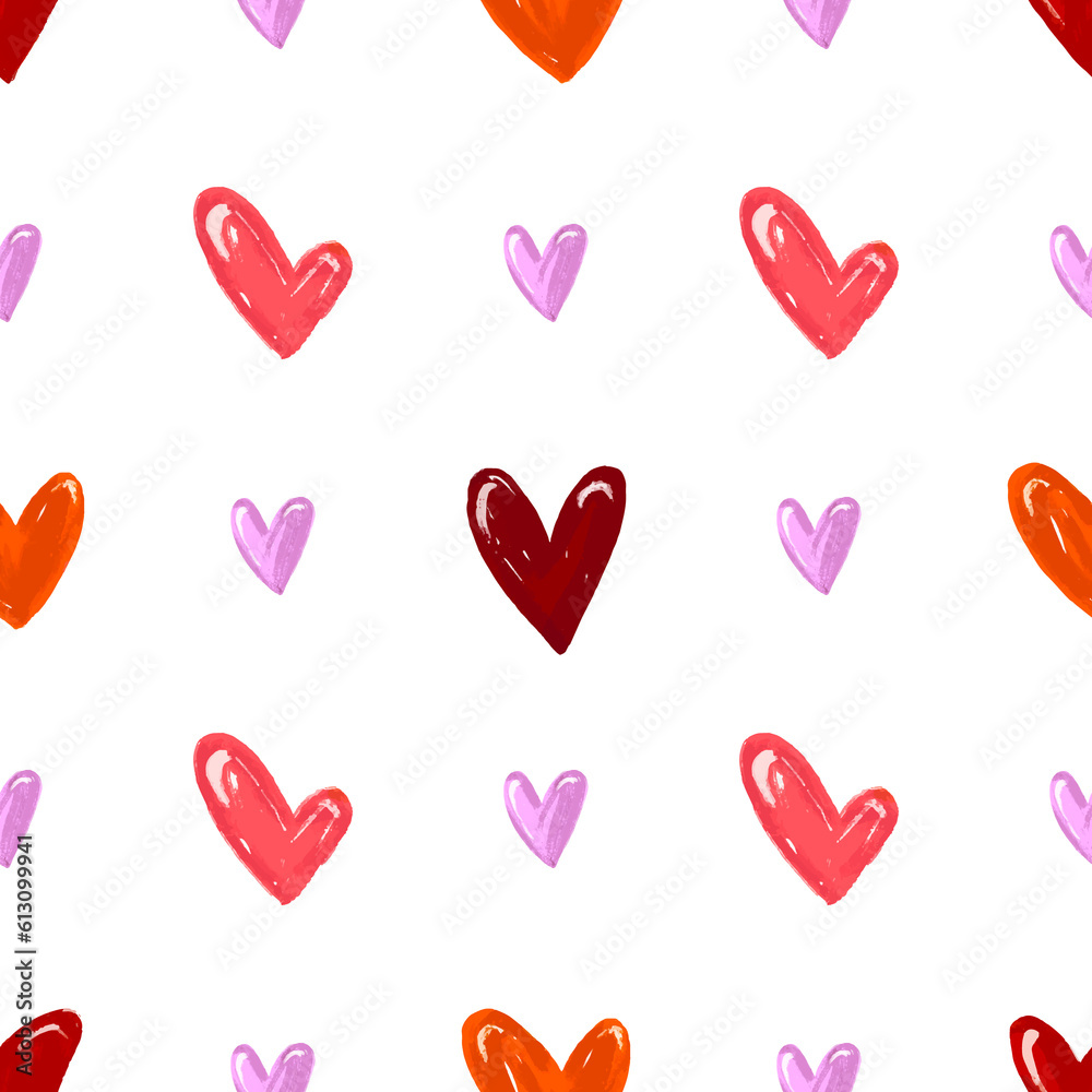 Beautiful seamless background with pink hearts. Valentine's Day. Seamless love heart design  background. Endless pattern on Valentine's day. The seamless texture with colored hearts.