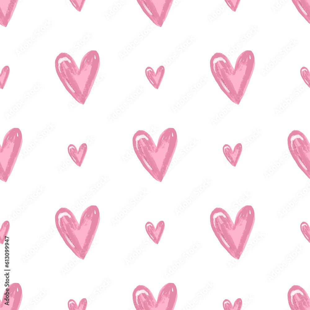 Beautiful seamless background with pink hearts. Valentine's Day. Seamless love heart design  background. Endless pattern on Valentine's day. The seamless texture with colored hearts.