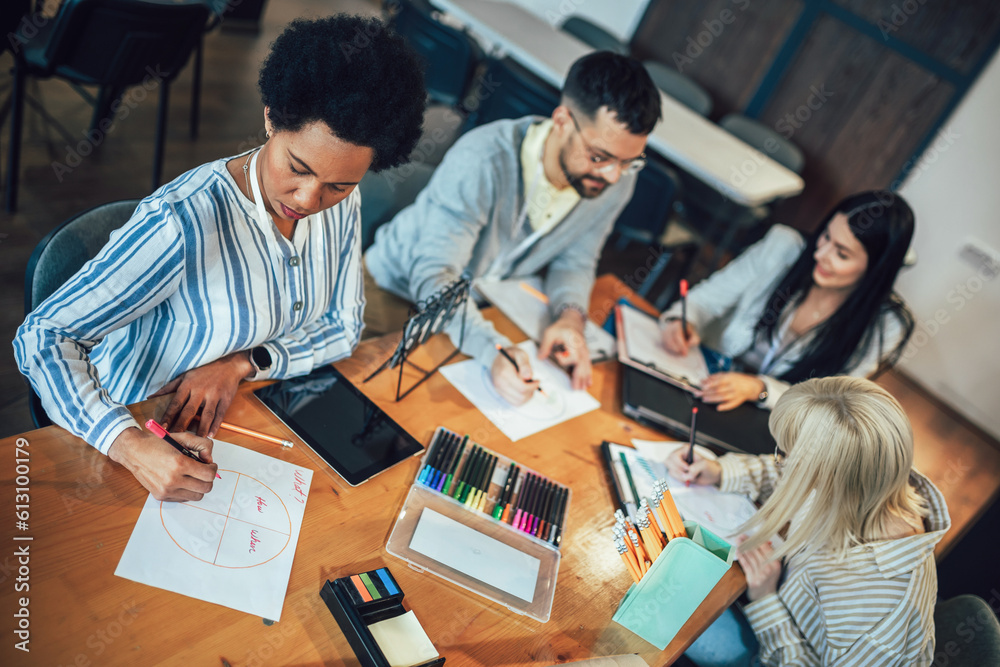 Modern business team discussing new ideas at the office. Business people on meeting in modern office. Modern business team discussing new ideas at the office. Business people on meeting in modern office.