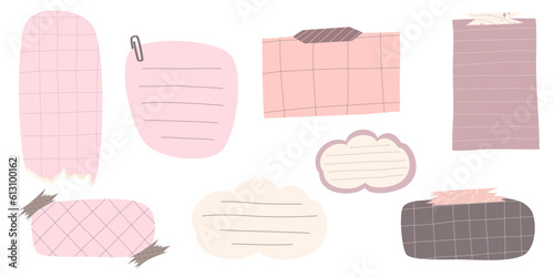 Sticker Planner various paper notes. Aesthetic sticker note. Hand drawn cute collection badge. Frame for text and reminder. Flat vector illustration