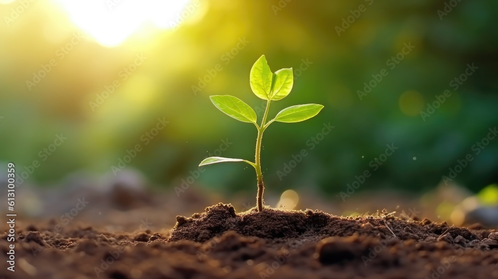 Seedling are growing from the rich soil. Concept of business growth, profit, development and success. Generative AI Seedling are growing from the rich soil. Concept of business growth, profit, development and success. Generative AI