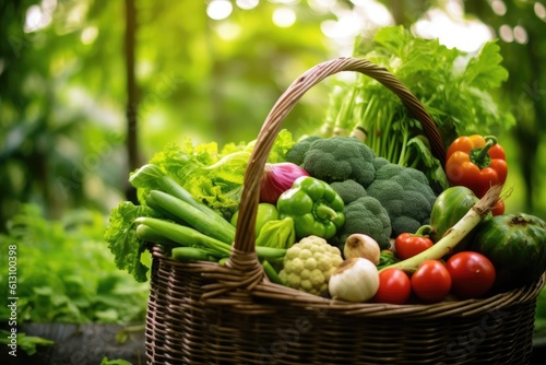 Colored vegetables in big basket. Generative AI