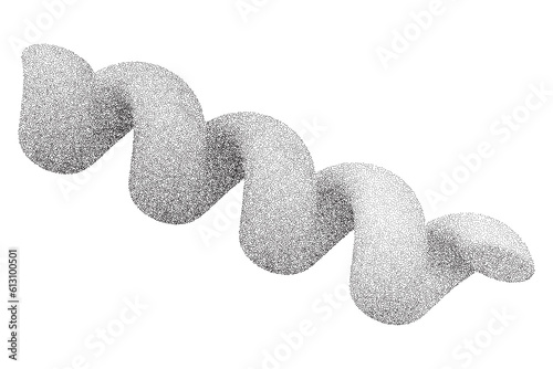 Grainy spring with noise texture. Dotted stipple curve spiral isolated on white background. Vector gradient grunge shape with shadows.