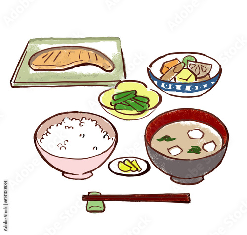 健康的な和食　手描きイラスト