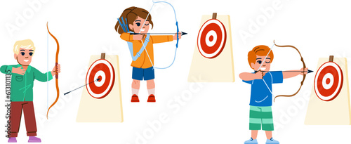 archery kid vector. game sport, arrow child, target archer, bow boy, little activity archery kid character. people flat cartoon illustration
