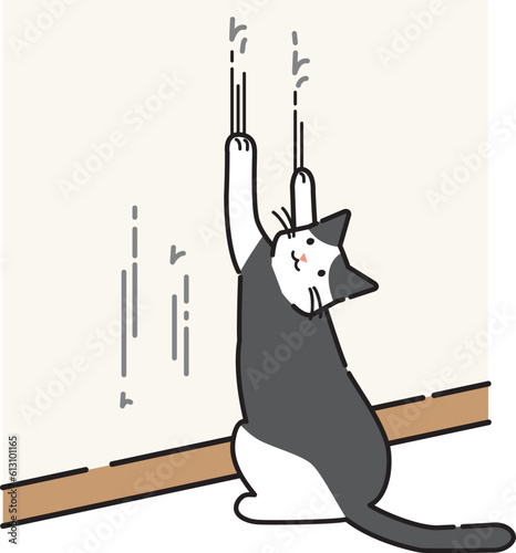 壁で爪とぎをする猫のイラスト