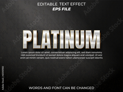 platinum text effect, font editable, typography, 3d text. vector template