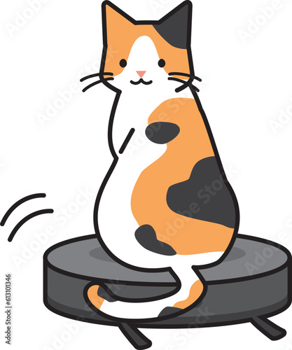 お掃除ロボットに乗った猫のイラスト