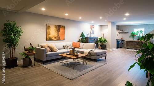 The Basement room of a beautiful bright modern style house. AI Generated.