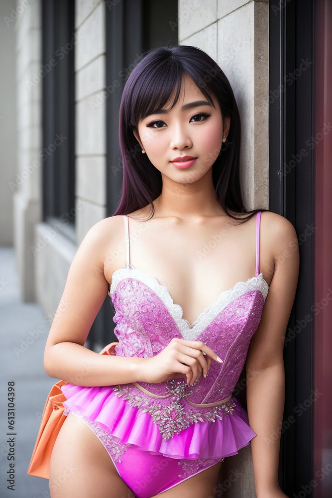 Fototapeta premium Beautiful shemale from Thailand in women's clothing. Generative AI