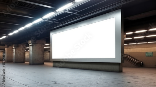 billboard on the street in night in underground subway station. Generative Ai