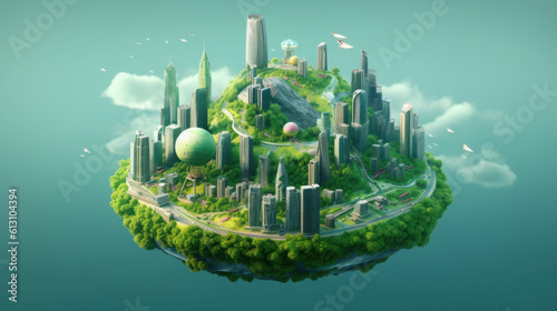 The concept of nature protection, Eco-city on earth.Generative Ai