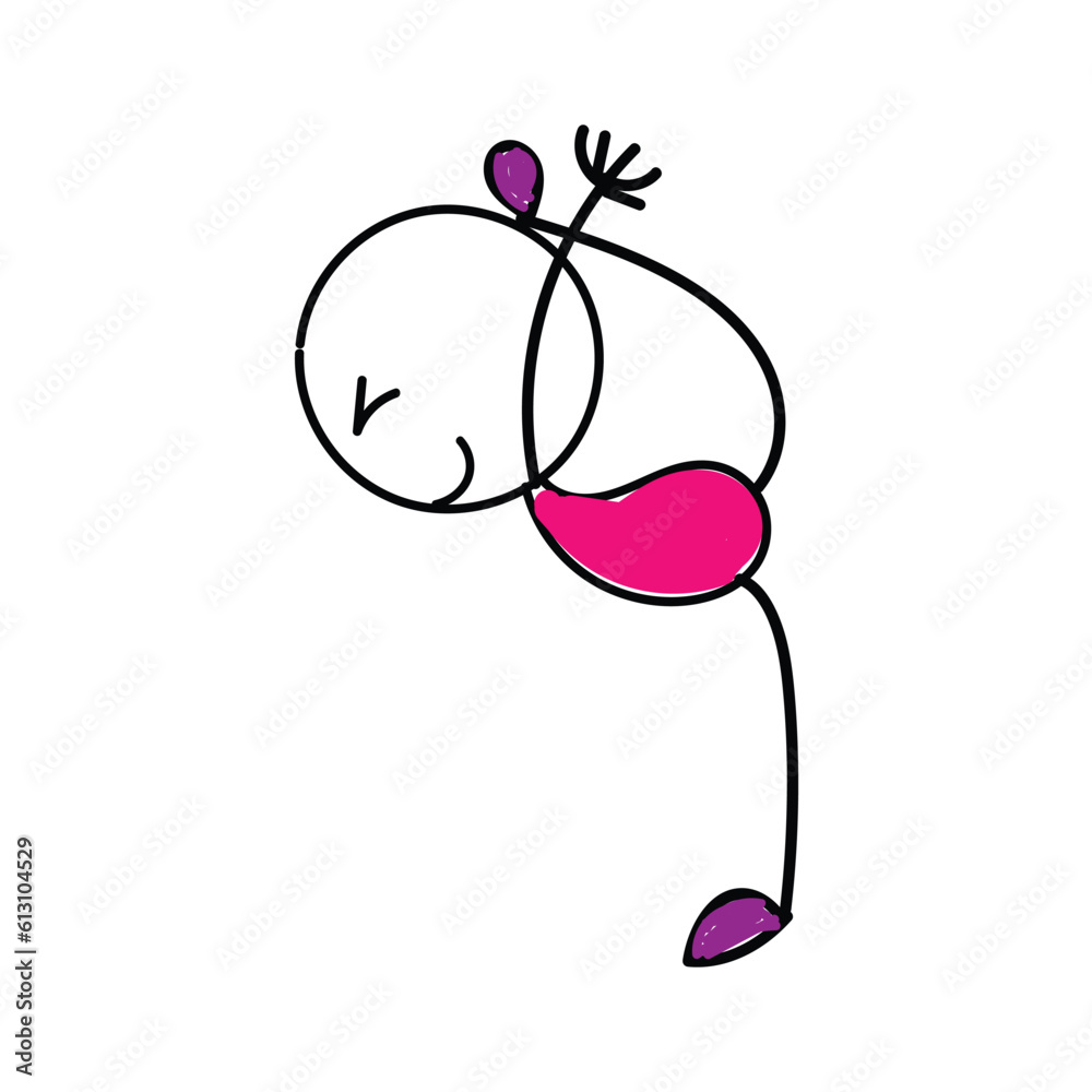 Hand Drawing Doodle Cartoon character Happy Stick Figure Happy Jumping