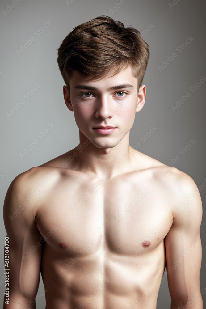 Young handsome gay man on a gray background. Generative AI Young handsome gay man on a gray background. Generative AI