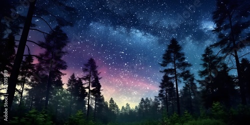 night sky forest background illustration,Generative AI