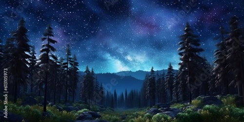 night sky forest background illustration,Generative AI © Jing