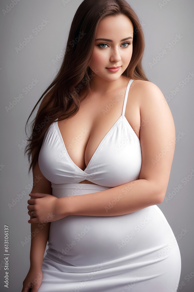 Curve redhead woman plus size model in casual dress, bold and bright colors colored background. Generative AI Curve redhead woman plus size model in casual dress, bold and bright colors colored background. Generative AI