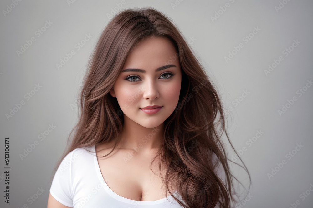 Curve redhead woman plus size model in casual dress, bold and bright colors colored background. Generative AI Curve redhead woman plus size model in casual dress, bold and bright colors colored background. Generative AI