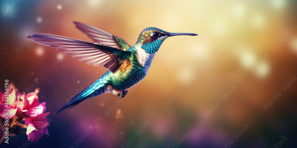 Fototapeta premium colorful hummingbird flies on a spot