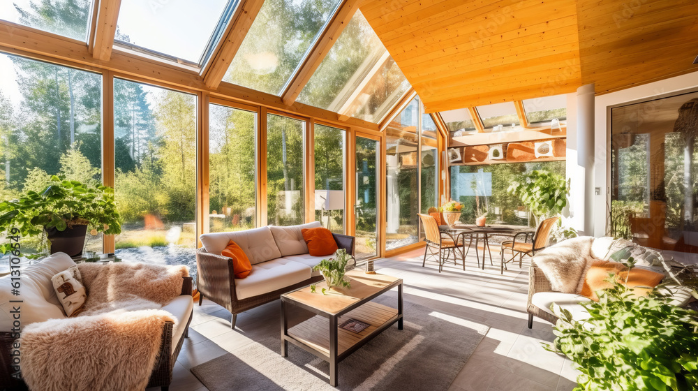 The Solarium room of a beautiful bright modern style house. AI Generated. The Solarium room of a beautiful bright modern style house. AI Generated.