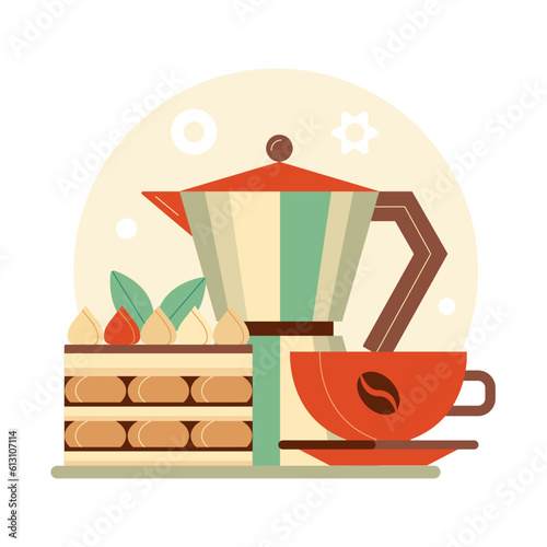 Coffee Break Ikon with Moka Pot and Cake