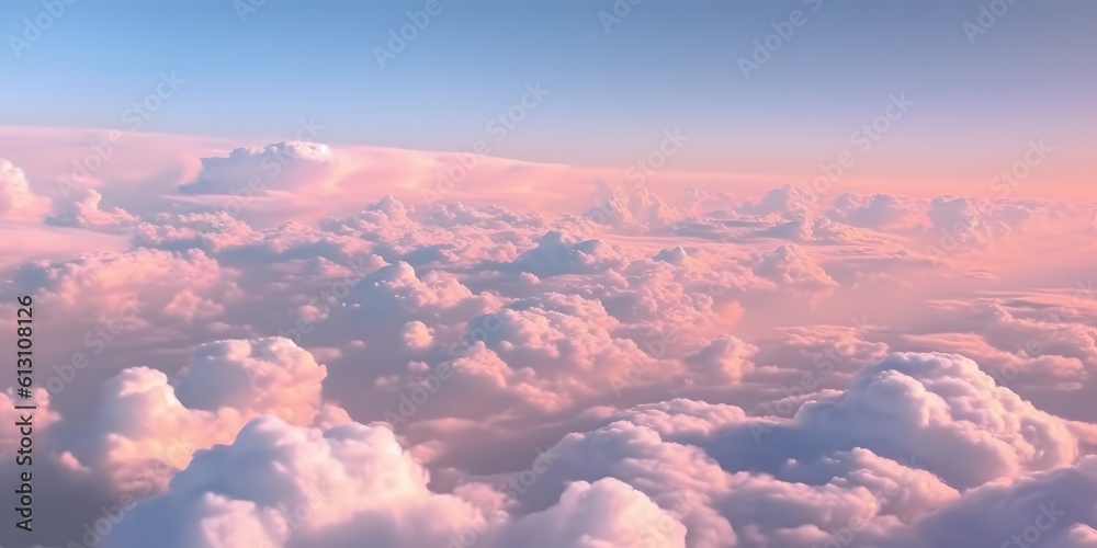 Beautiful pastel cloudscape. Fluffy clouds in the sky. Horizon from a plane. Weather and overcast dawn Beautiful pastel cloudscape. Fluffy clouds in the sky. Horizon from a plane. Weather and overcast dawn