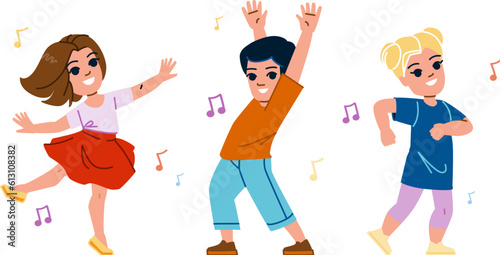 dancing kid vector. child dance, girl happy, leisure cute, childhood music, dancer contemporary dancing kid character. people flat cartoon illustration