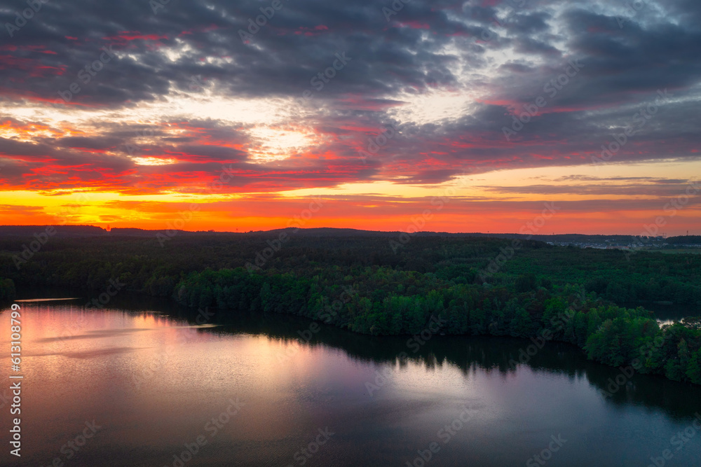 Idyllic sunset over the lake in Poland