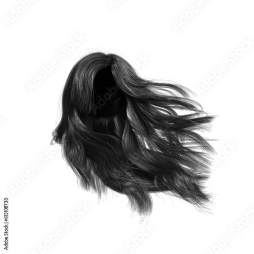 3d render long hair on the wind white blonde black hair