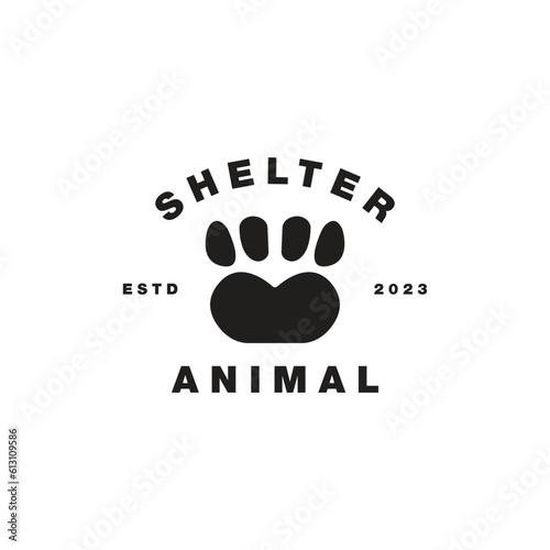 bold paw sign logo business vector design for rescue, clinic, and adopt animal. vintage shelter animal adoption logo design vector illustration with modern and simple styles