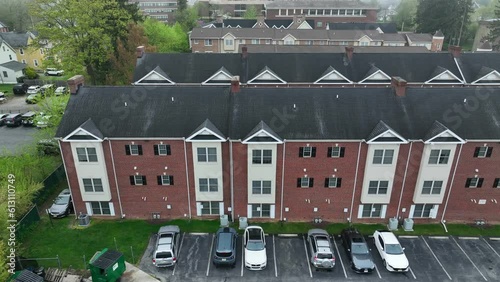 College dorm buildings. Aerial establishing shot of University of Delaware student housing. photo