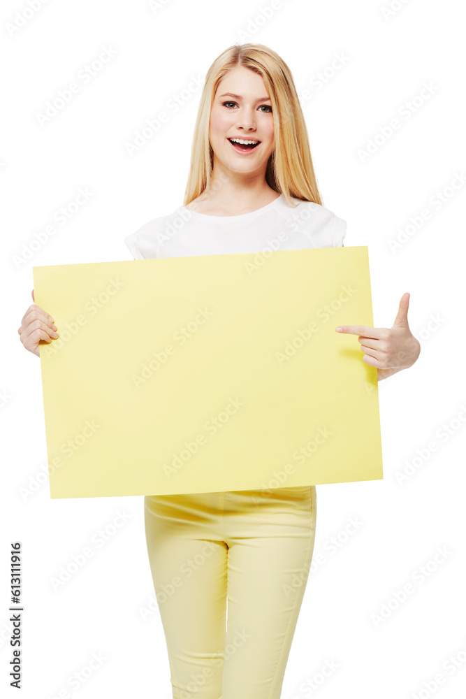 Poster, wow and portrait with woman pointing to advertising space of gen z news, sale or teenager mockup. Surprise, happy model or girl with yellow presentation isolated on transparent png background Poster, wow and portrait with woman pointing to advertising space of gen z news, sale or teenager mockup. Surprise, happy model or girl with yellow presentation isolated on transparent png background