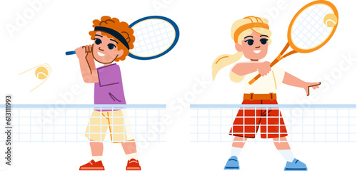 kid tennis vector. game sport, racket child, court play, player active, healthy lifestyle kid tennis character. people flat cartoon illustration