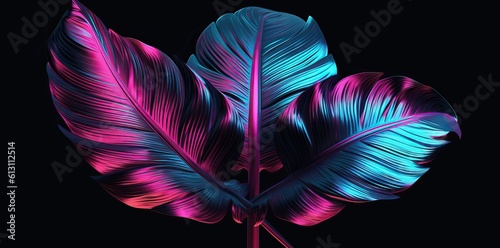 a tropical leaf on a black background