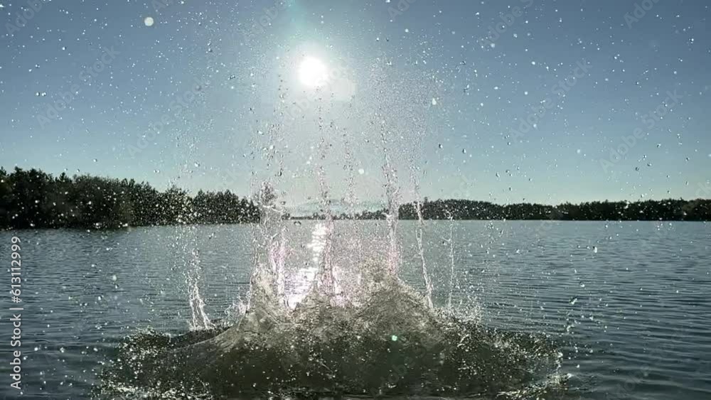 Moments full of dynamism created by the splashing of the log thrown into the water