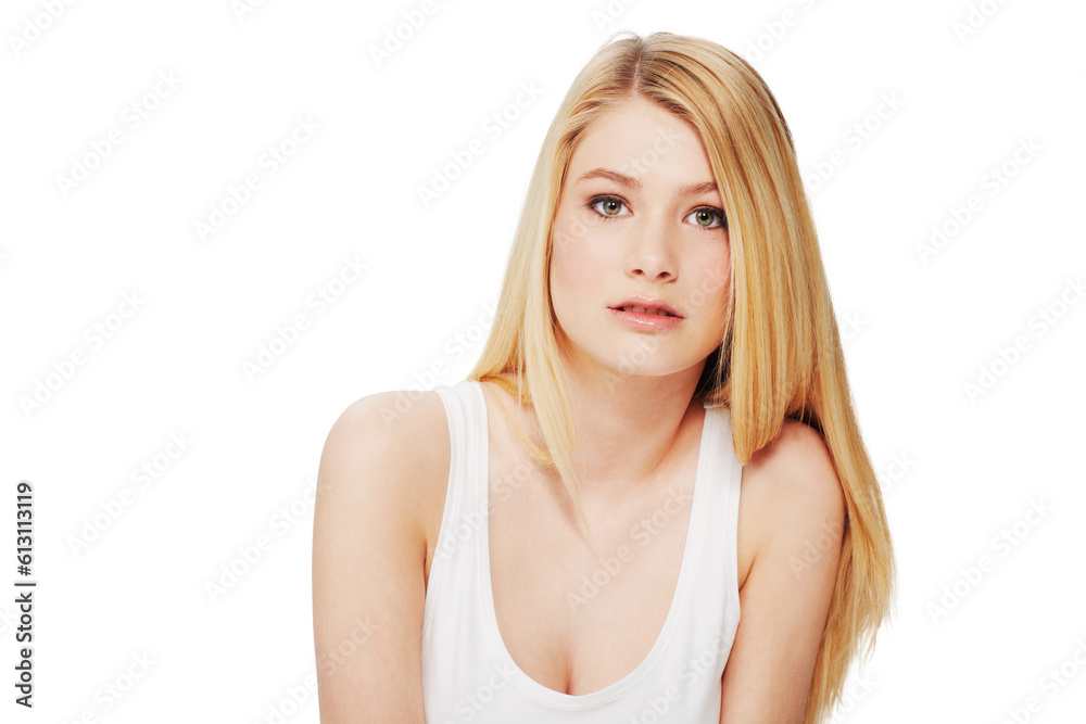 Portrait, skincare and serious blonde woman isolated on a transparent png background. Face, natural beauty or female model with cosmetic in spa facial treatment for aesthetic, wellness or skin health Portrait, skincare and serious blonde woman isolated on a transparent png background. Face, natural beauty or female model with cosmetic in spa facial treatment for aesthetic, wellness or skin health
