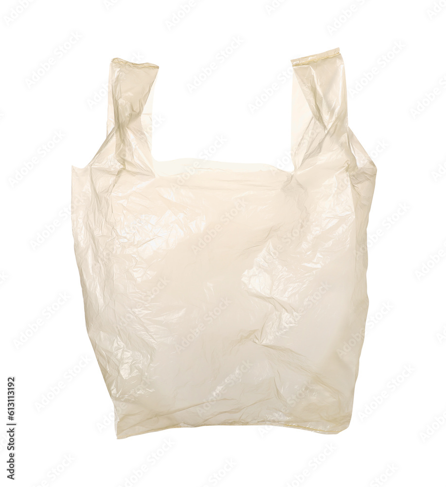 One empty plastic bag isolated on white One empty plastic bag isolated on white