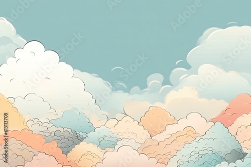 ai generated Background image of sky and clouds Doodle cartoon Korean style pastel tones