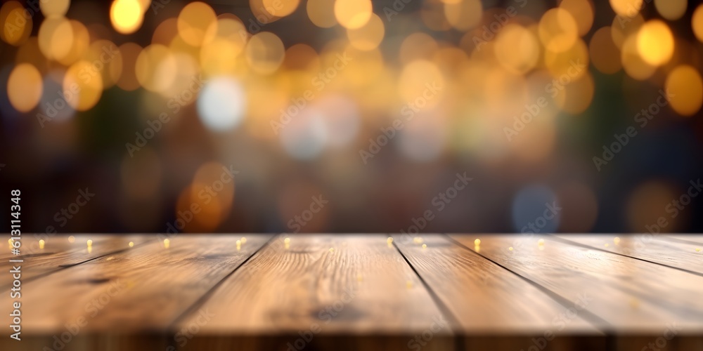 Empty wooden table top with blurred background Empty wooden table top with blurred background