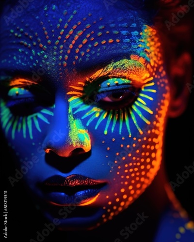 UV painted Face, Colorful Face with uv light colors