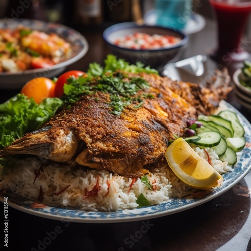 Smoky and Flavorful Iraqi Masgouf with Rice and Salad