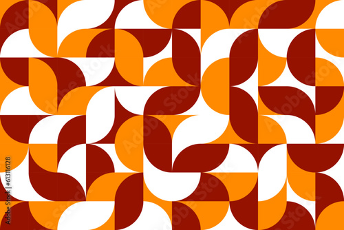 Autumn modern geometric pattern with fall season nature color geometry shapes. Vector background of abstract geometric ornament with brown, yellow and white circles, bauhaus minimal pattern grid