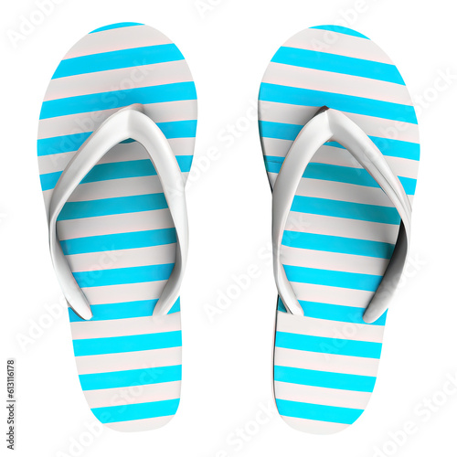 Striped flipflops in blue and white summer sandals isolated png file generative ai illustration