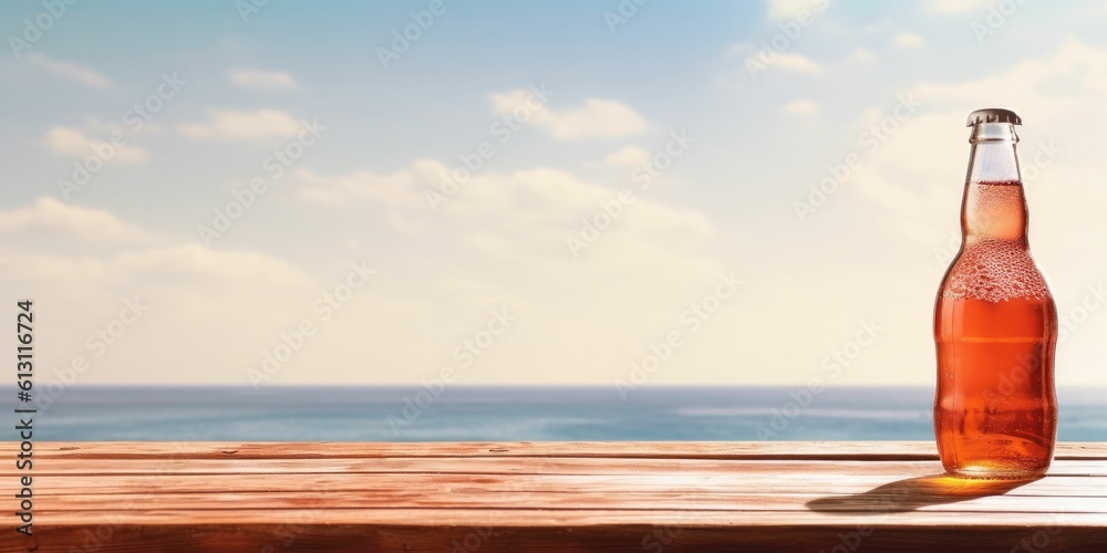wooden table drink soda bottle with generative ai wooden table drink soda bottle with generative ai